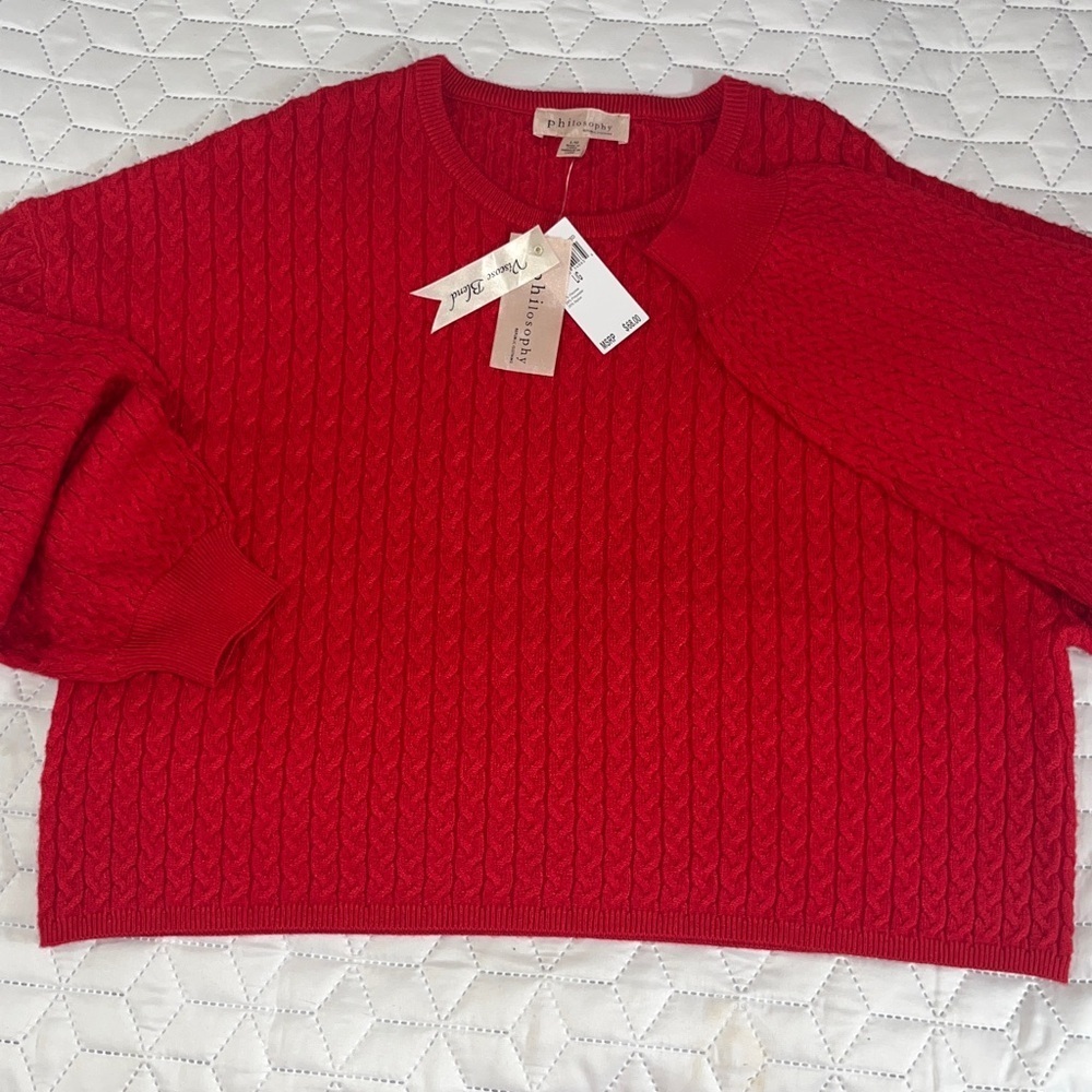 Philosophy Viscose Blend Cable Knit Crew Neck Drop Shoulder Sweater Size Large - Picture 4 of 10